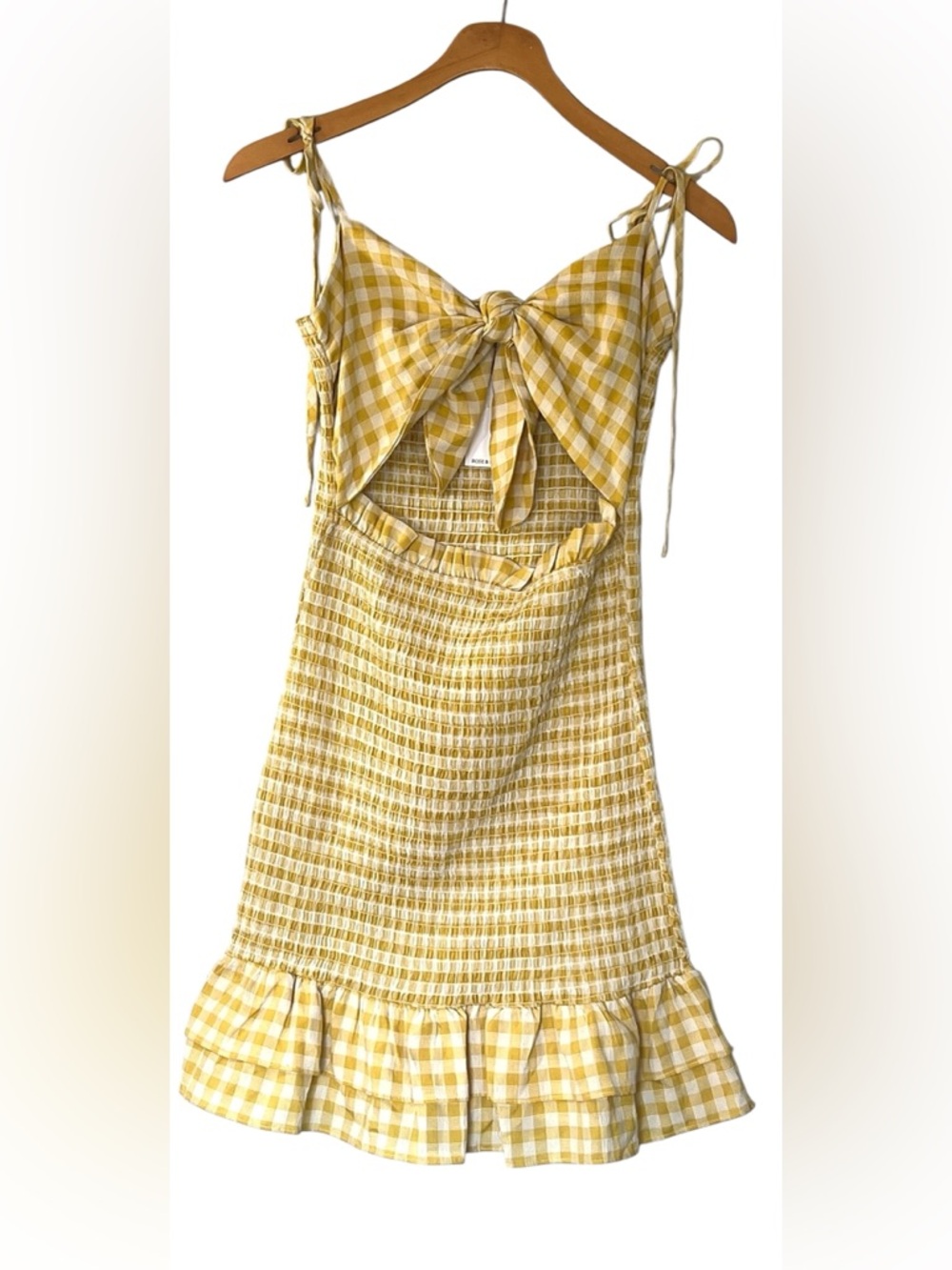 Rose and Remington  Gingham Tie-Front Mini Smocked Dress Size L Prairie Picnic